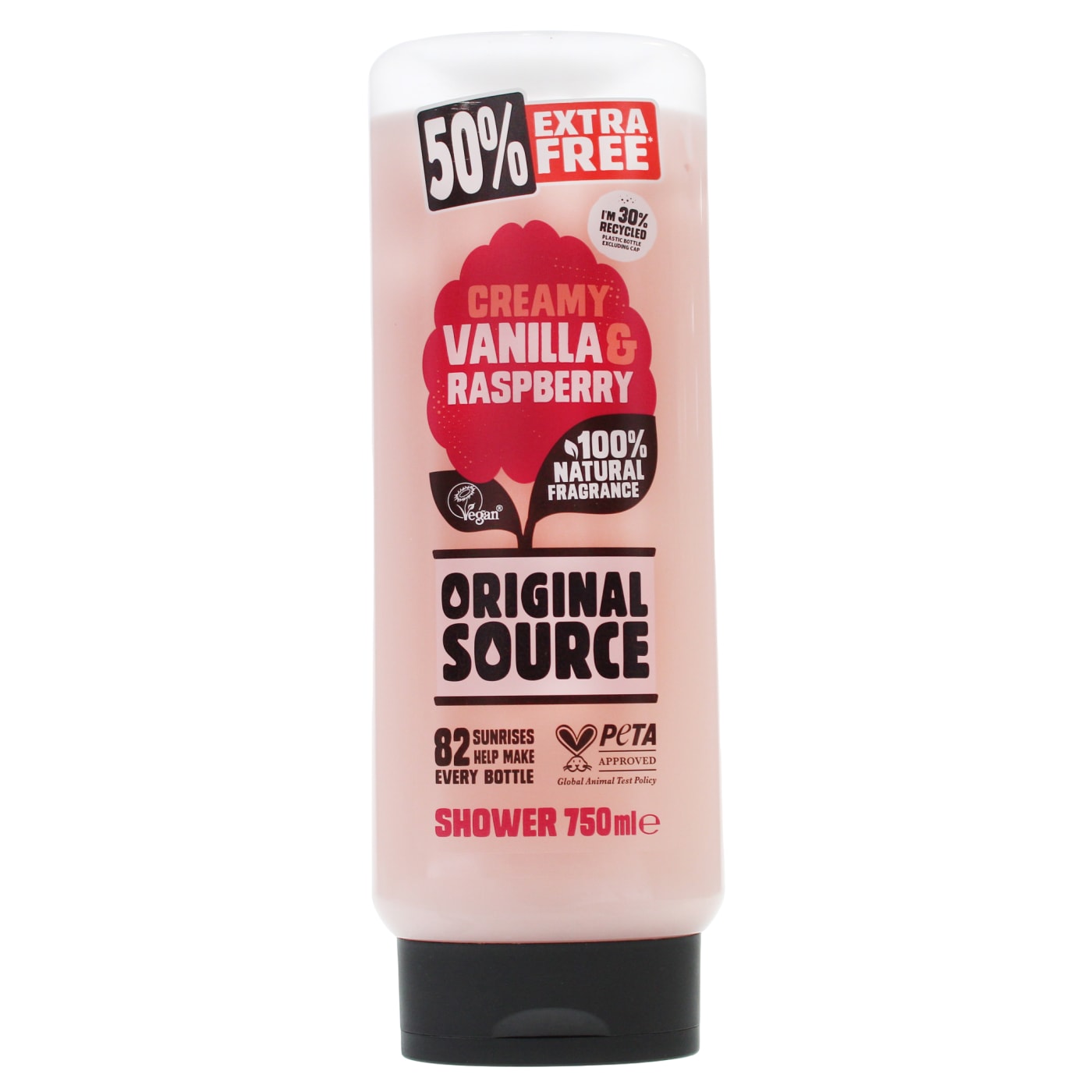 ORIGINAL SOURCE BODY WASH 50% EXTRA FREE CREAMY VANILLA & RASPBERRY 750ML