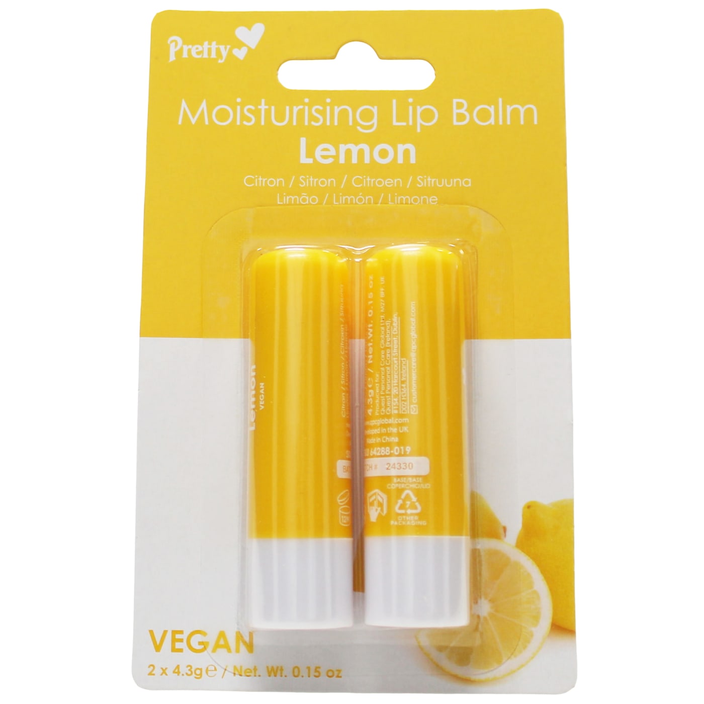 PRETTY MOISTURISING LIP BALM LEMON 2PK (2X4.3G)
