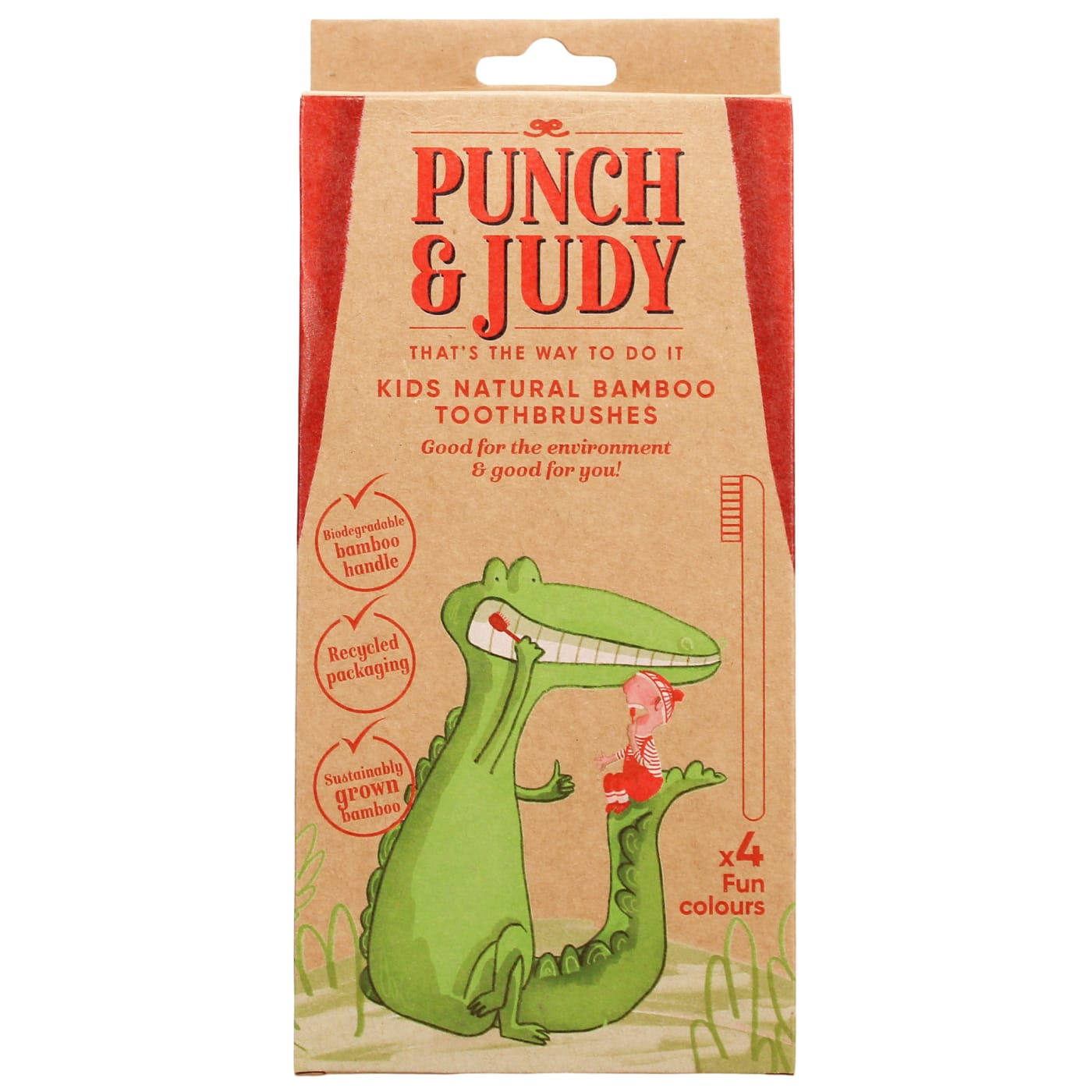 PUNCH & JUDY BAMBOO TOOTHBRUSHES KIDS 4PK