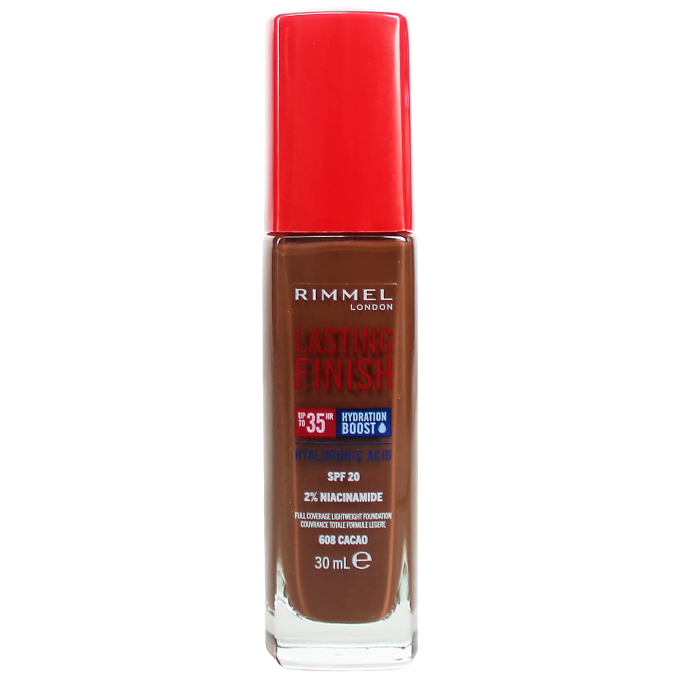 RIMMEL LASTING FINISH FOUNDATION CACAO WITH HYALURONIC ACID 608 30ML