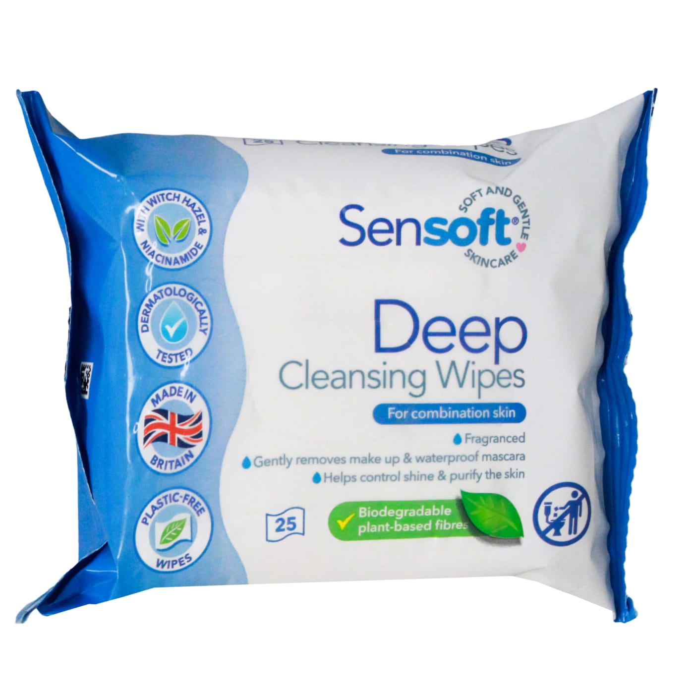 SENSOFT PLASTIC FREE FACIAL CLEANSING WIPES DEEP CLEANSING 25'S