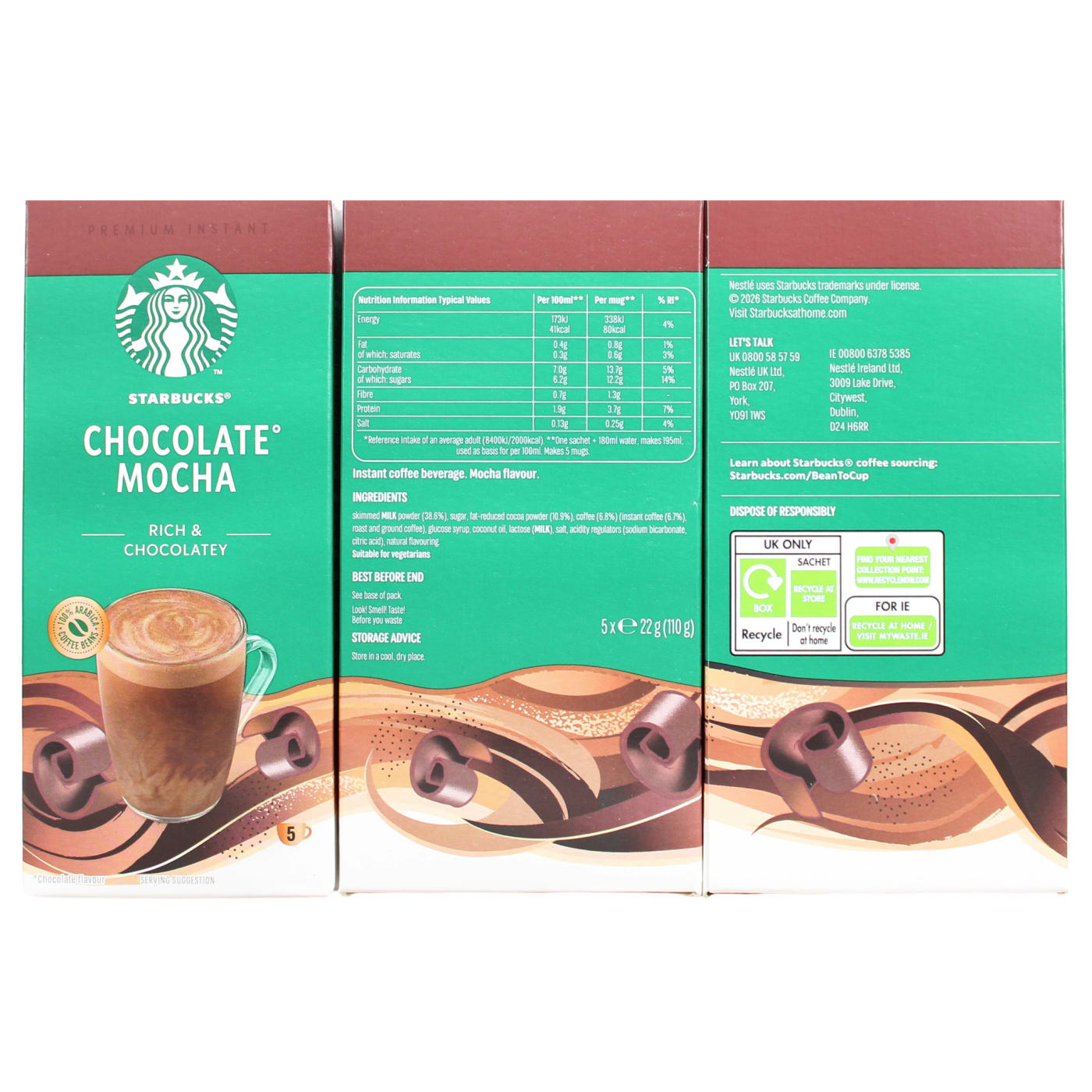STARBUCKS PREMIUM INSTANT 5X22G COFFEE SACHETS CHOCOLATE MOCHA