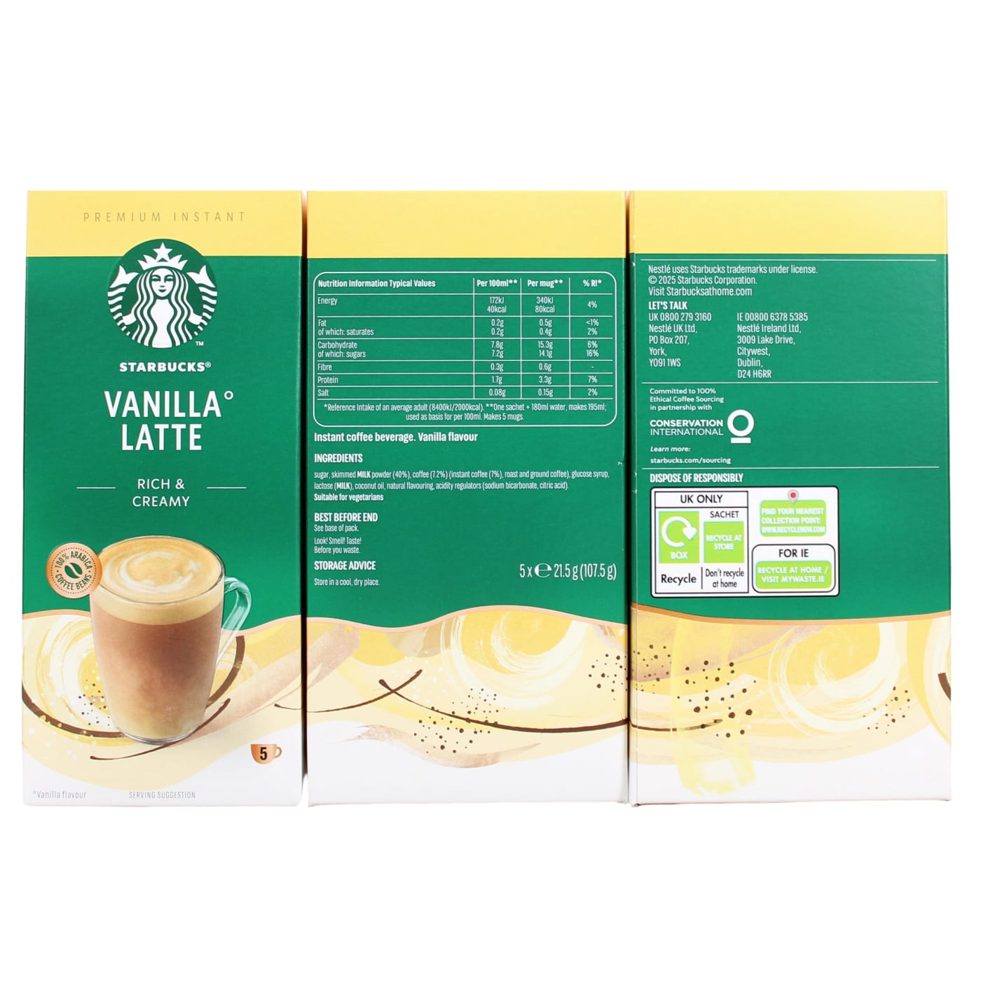 STARBUCKS PREMIUM INSTANT 5X21.5G COFFEE SACHETS VANILLA LATTE