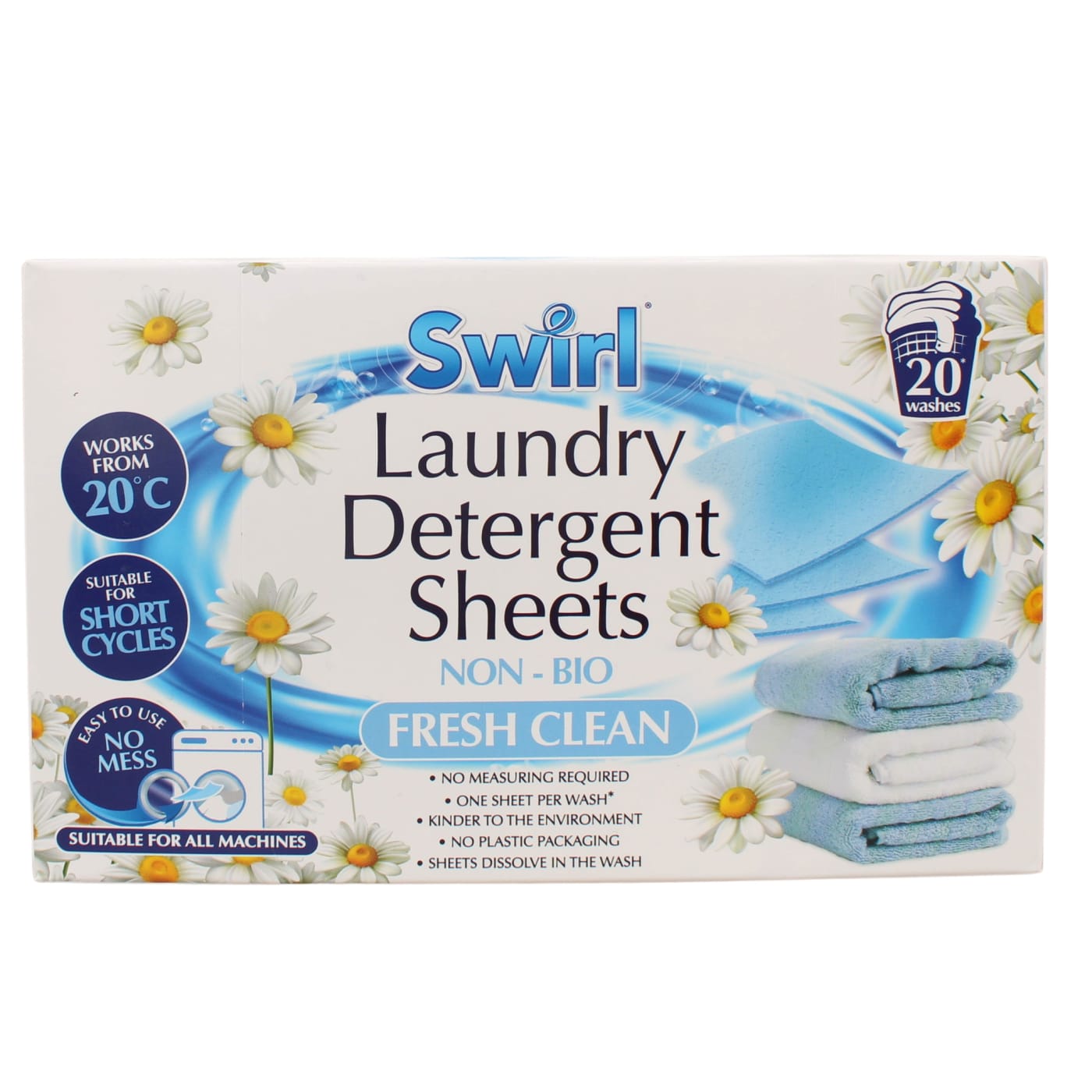 SWIRL LAUNDRY DETERGENT SHEETS FRESH CLEAN 20 PACK