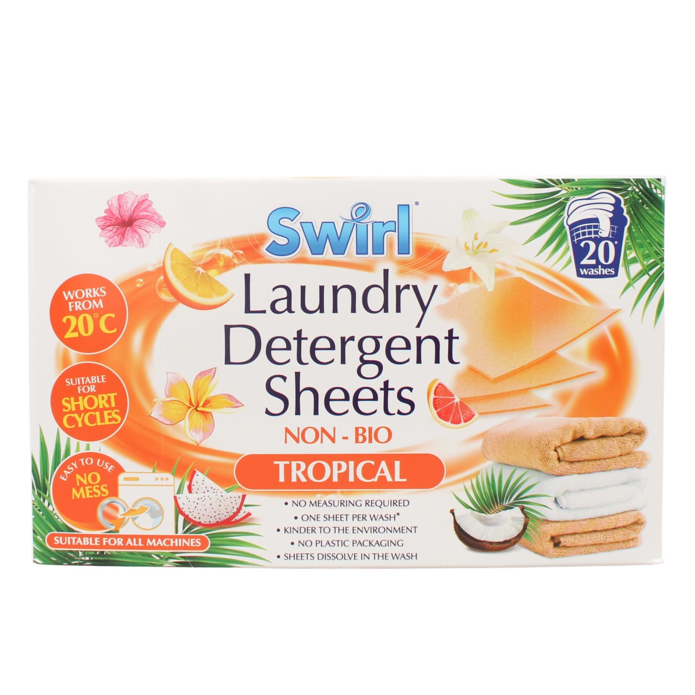 SWIRL LAUNDRY DETERGENT SHEETS TROPICAL 20 PACK