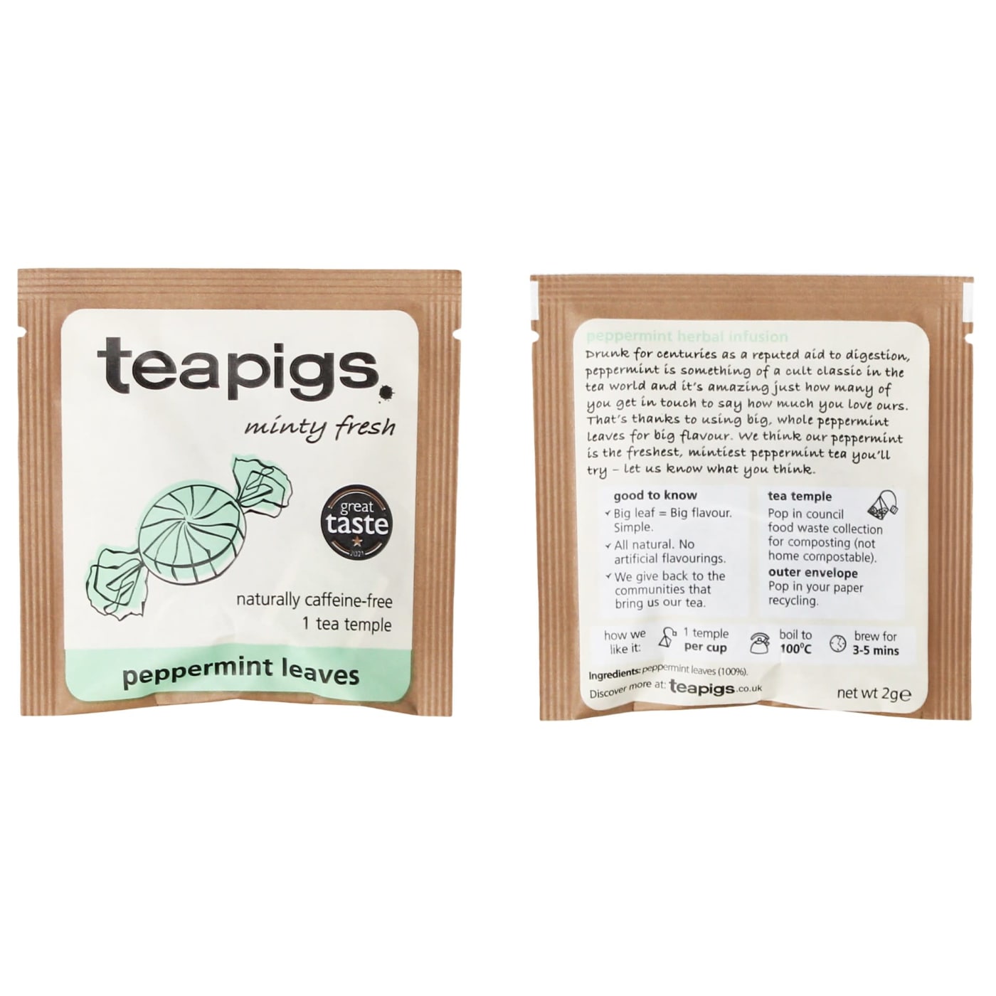 TEAPIGS TEA BAGS PEPPERMINT LEAVES ENVELOPE 50'S