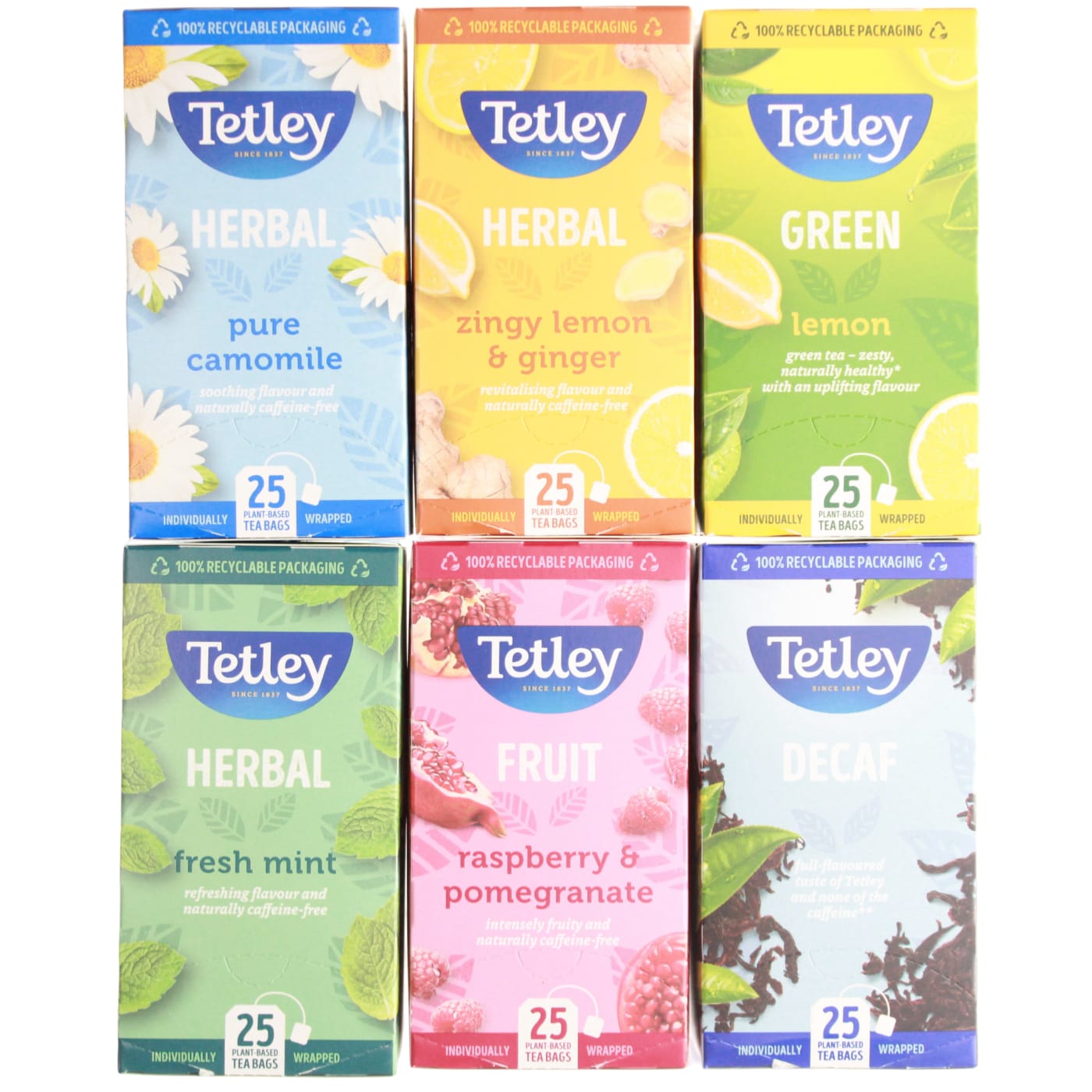 TETLEY FRUIT & HERBAL TEA BAGS VARIETY PACK ENVELOPES 6X25'S