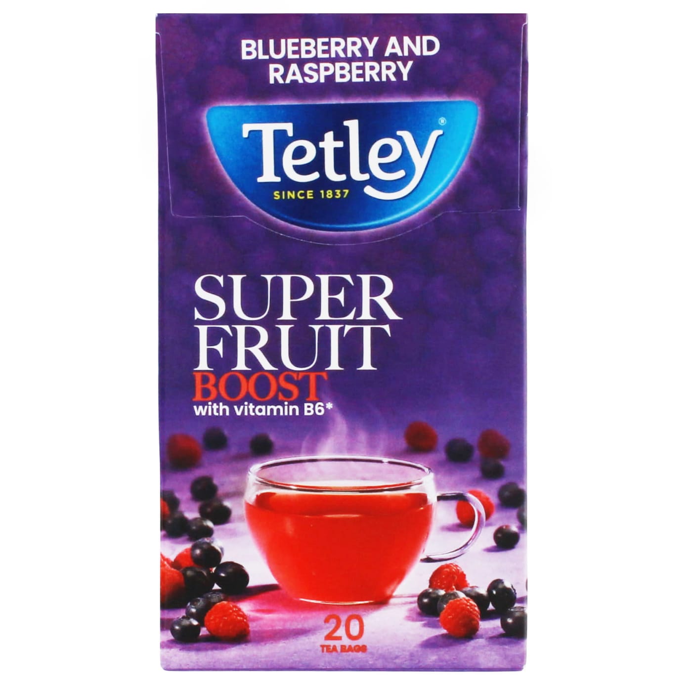 TETLEY SUPER FRUIT BOOST TEA BAGS BLUEBERRY & RASPBERRY 20'S