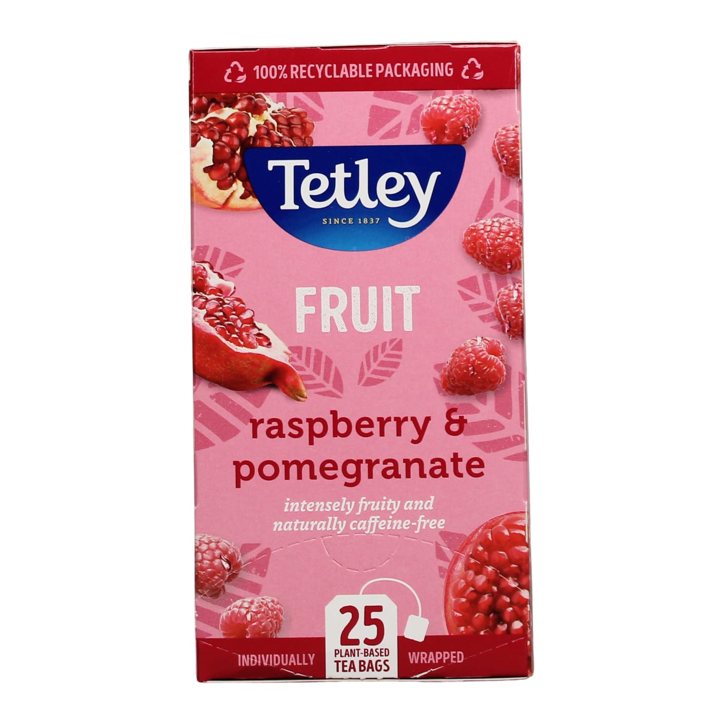 TETLEY FRUIT TEA BAGS RASPBERRY & POMEGRANATE ENVELOPES 25'S