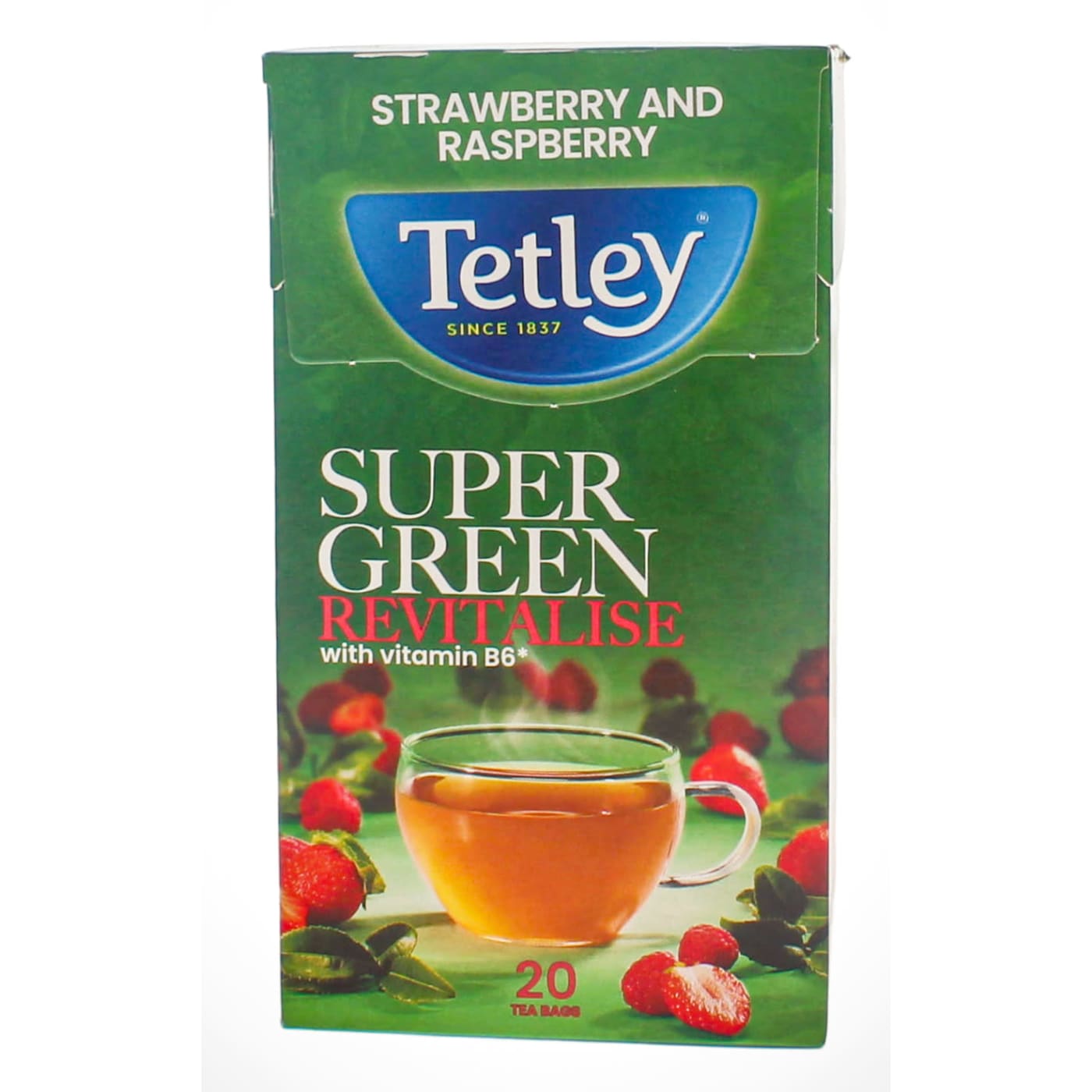 TETLEY SUPER GREEN REVITALISE TEA BAGS STRAWBERRY & RASPBERRY 20'S