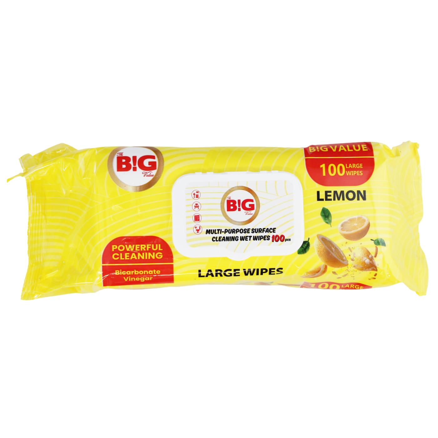 THE B!G VALUE LARGE MULTI SURFACE CLEANING WET WIPES LEMON 100PK