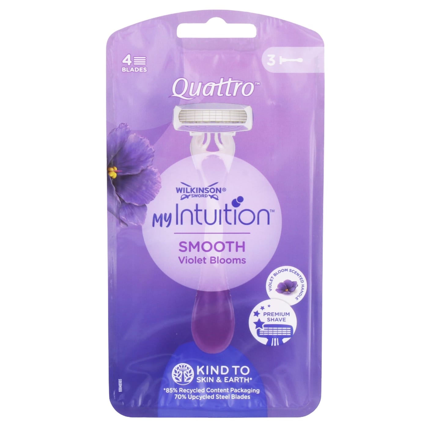 WILKINSON SWORD MY INTUTION QUATTRO SMOOTH DISPOSABLE RAZORS 3'S (CLIPSTRIP 6??)