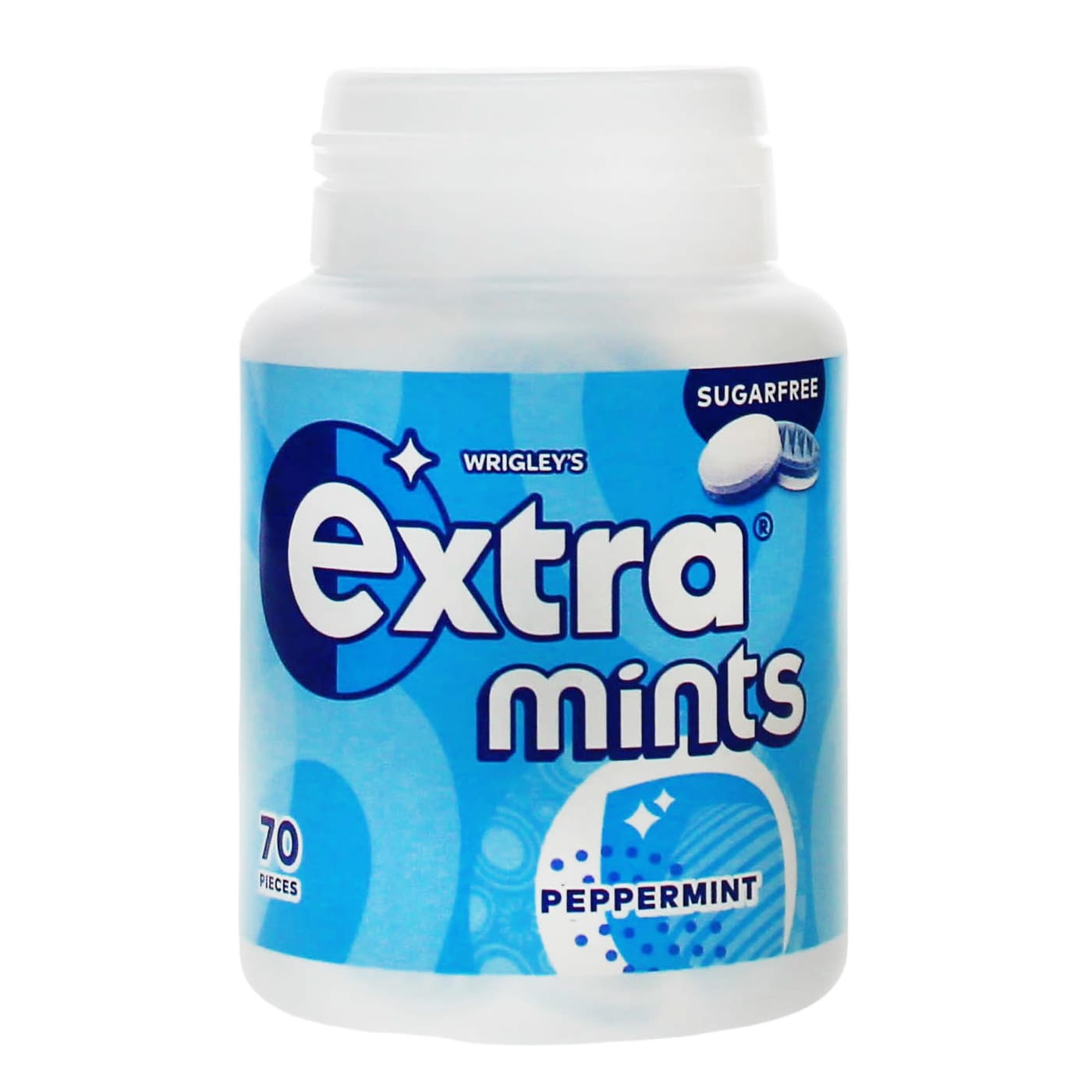 WRIGLEY'S EXTRA MINTS PEPPERMINT SUGAR FREE BOTTLE 70 PIECES