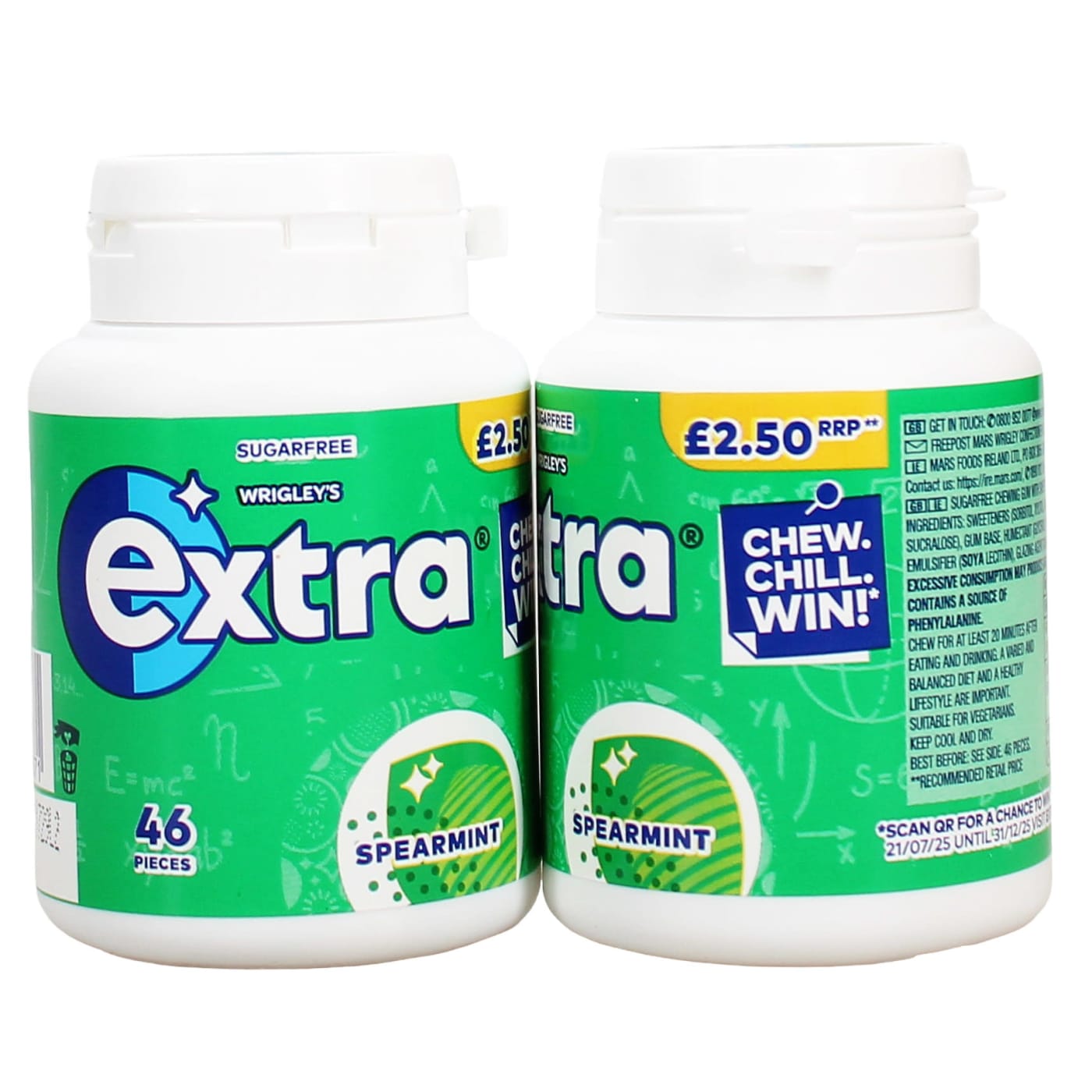 WRIGLEY'S EXTRA 64G CHEWING GUM BOTTLE SPEARMINT 46'S PMP 2.50