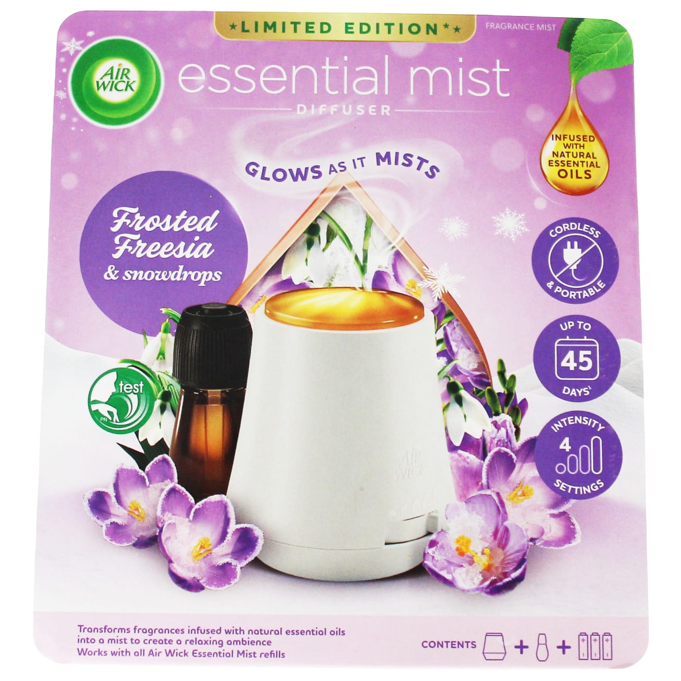 AIR WICK ESSENTIAL MIST REFILL KIT FROSTED FREESIA & SNOWDROPS (DIFFUSER & REFILL) 20ML