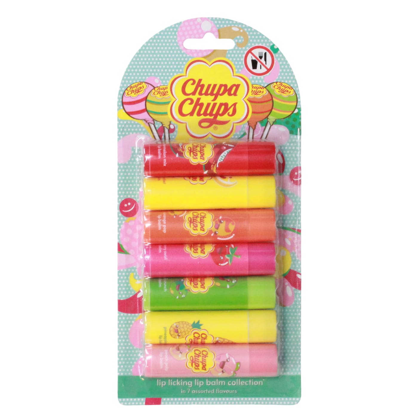 CHUPA CHUPS LIP BALM GIFT SET 7PC (WATRMELON, LEMON, ORANGE, STRAWBERRY, APPLE, PINEAPPLE & PEACH)