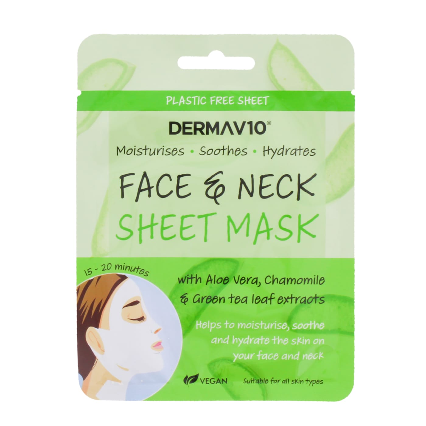 DERMA V10 SHEET FACE & NECK MASK ALOE VERA FOR ALL SKIN TYPES