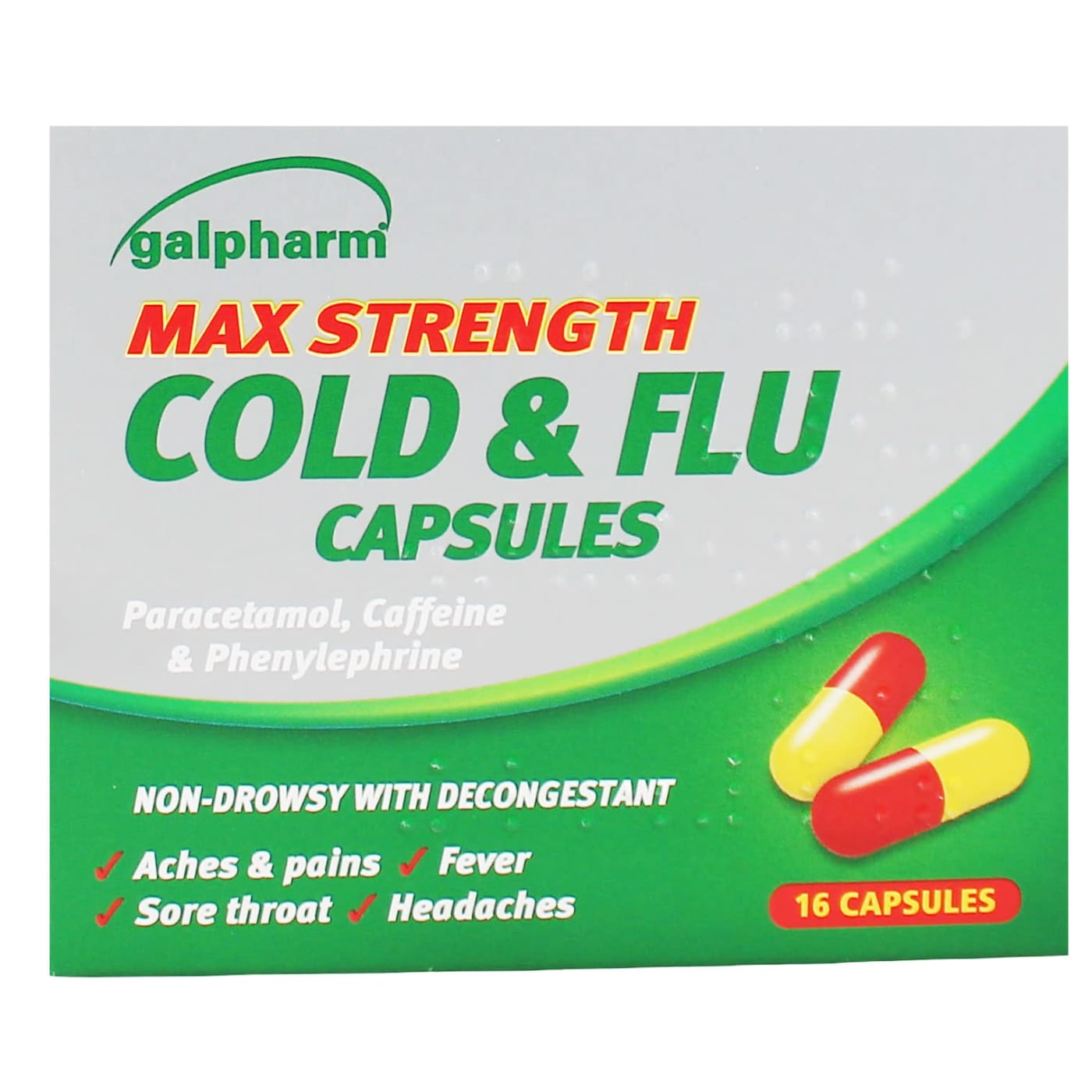 GALPHARM MAX STRENGTH COLD & FLU CAPSULES 16'S