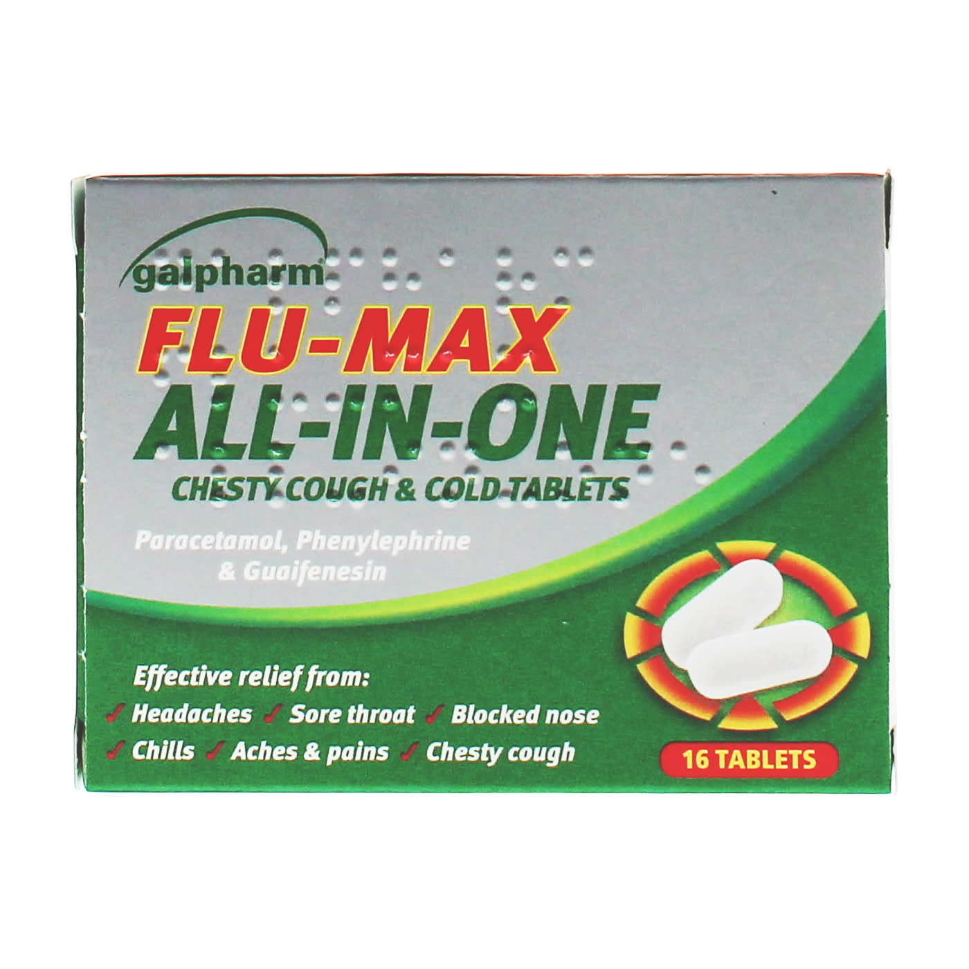 GALPHARM FLU MAX ALL-IN-ONE COUGH & COLD TABLETS 16'S