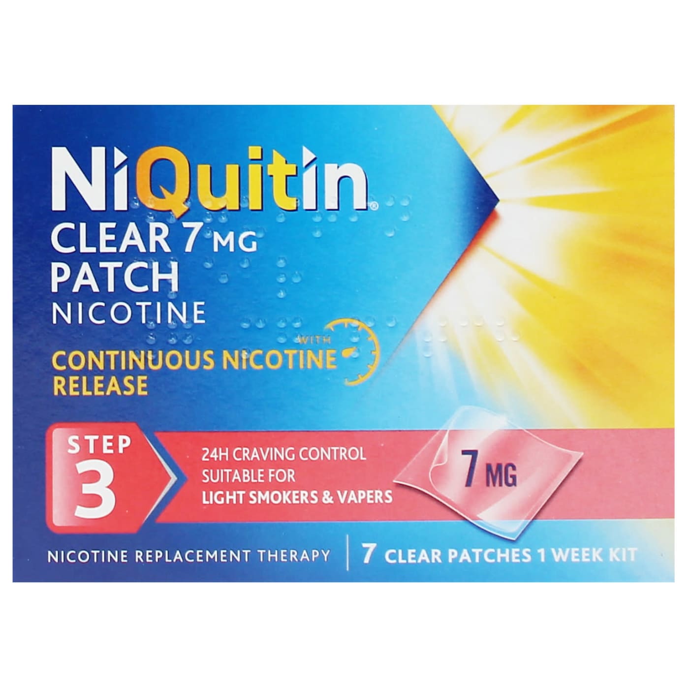 NIQUITIN NICOTINE PATCHES 7MG CLEAR PATCH STEP 3 7S (5% VAT)