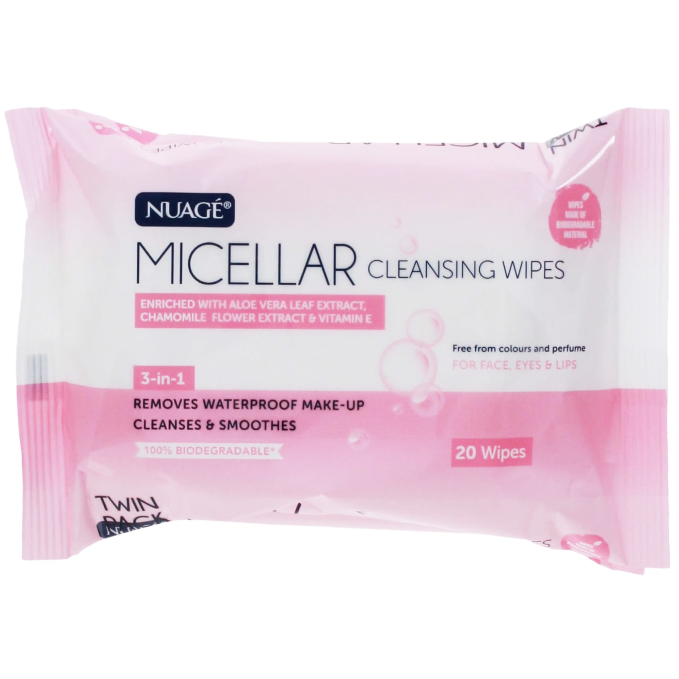 NUAGÉ 3-IN-1 MICELLAR CLEANSING WIPES 20'S TWIN PACK