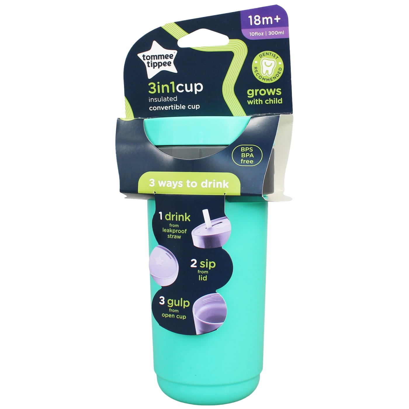 TOMMEE TIPPEE 3 IN 1 TUMBLER GREEN 300ML