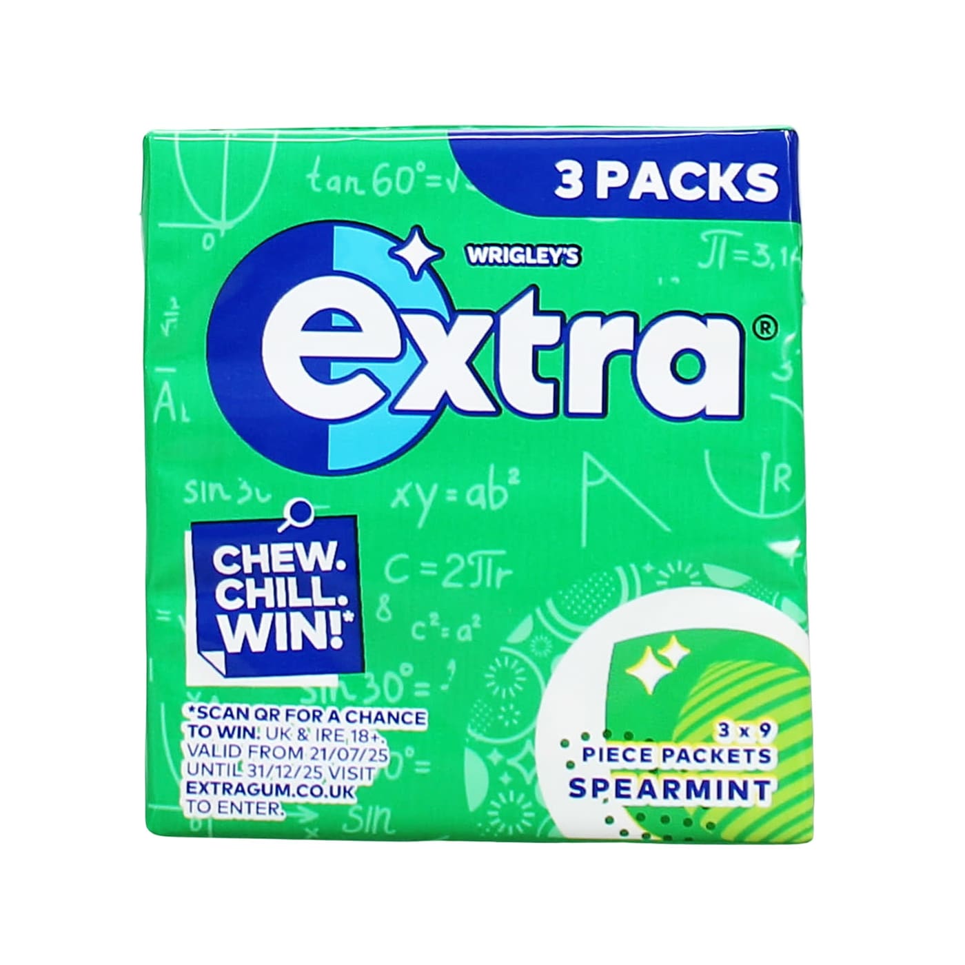 WRIGLEY'S EXTRA CHEWING GUM SPEARMINT 9'S 3 PACK
