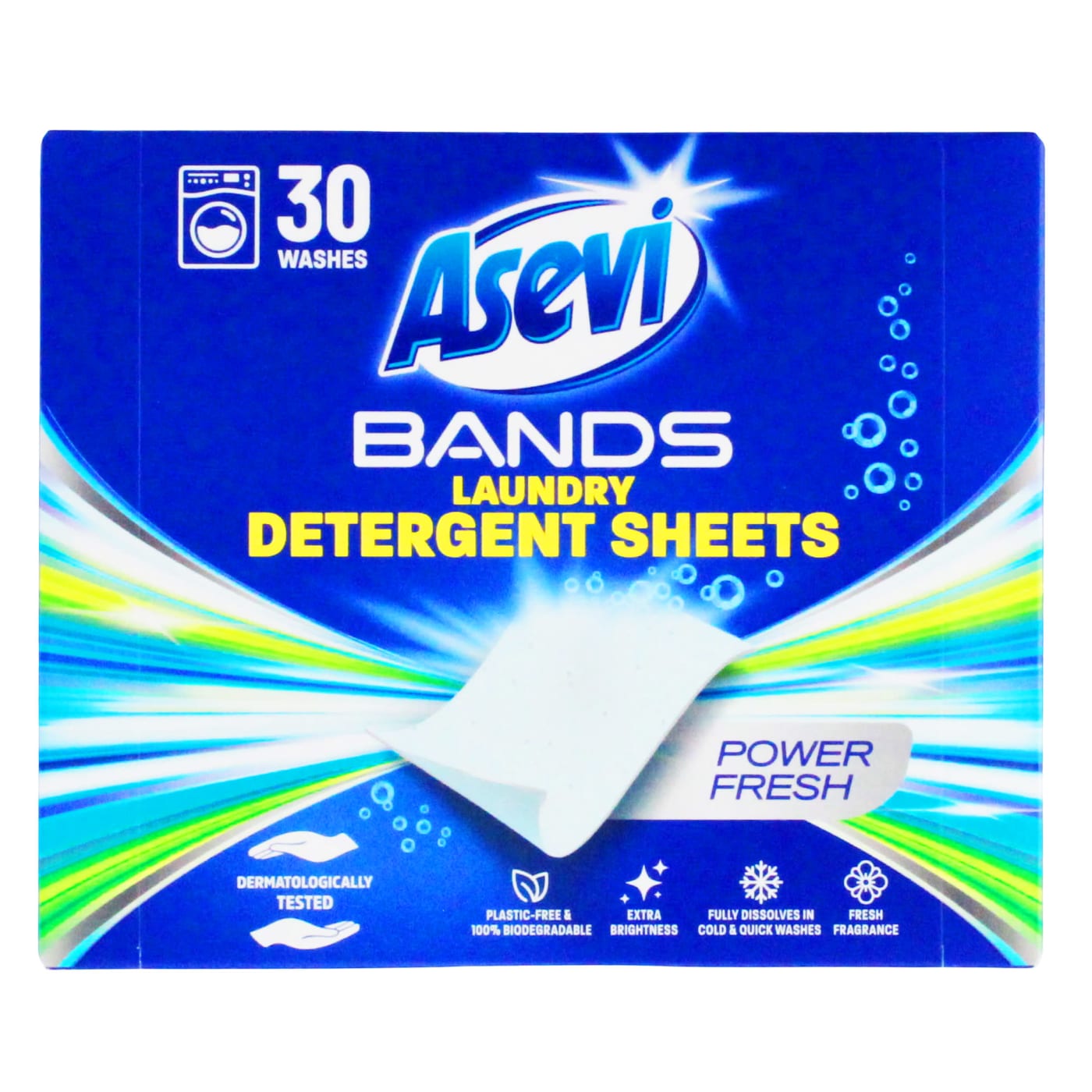 ASEVI BANDS DETERGENT SHEETS POWER FRESH 30'S