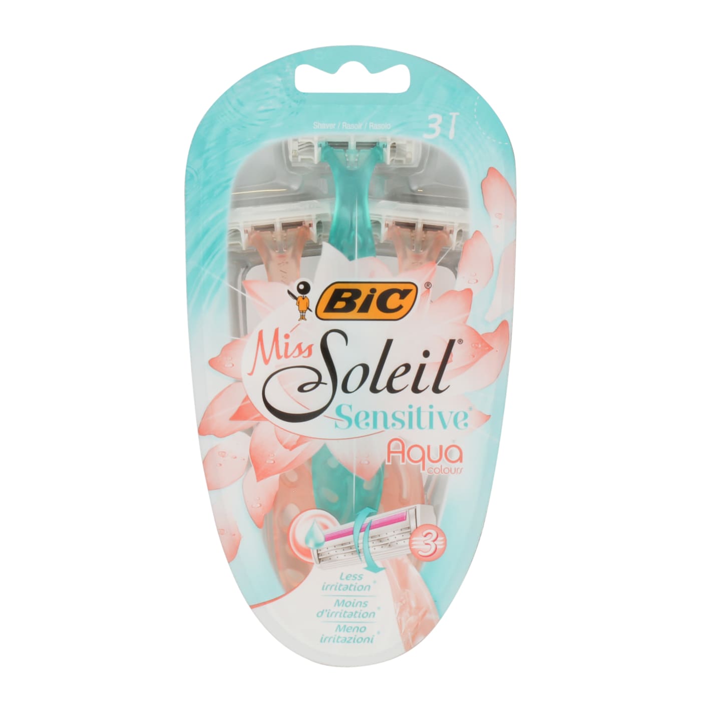 BIC LADIES DISPOSABLE RAZOR MISS SOLEIL SENSITIVE AQUA 3'S