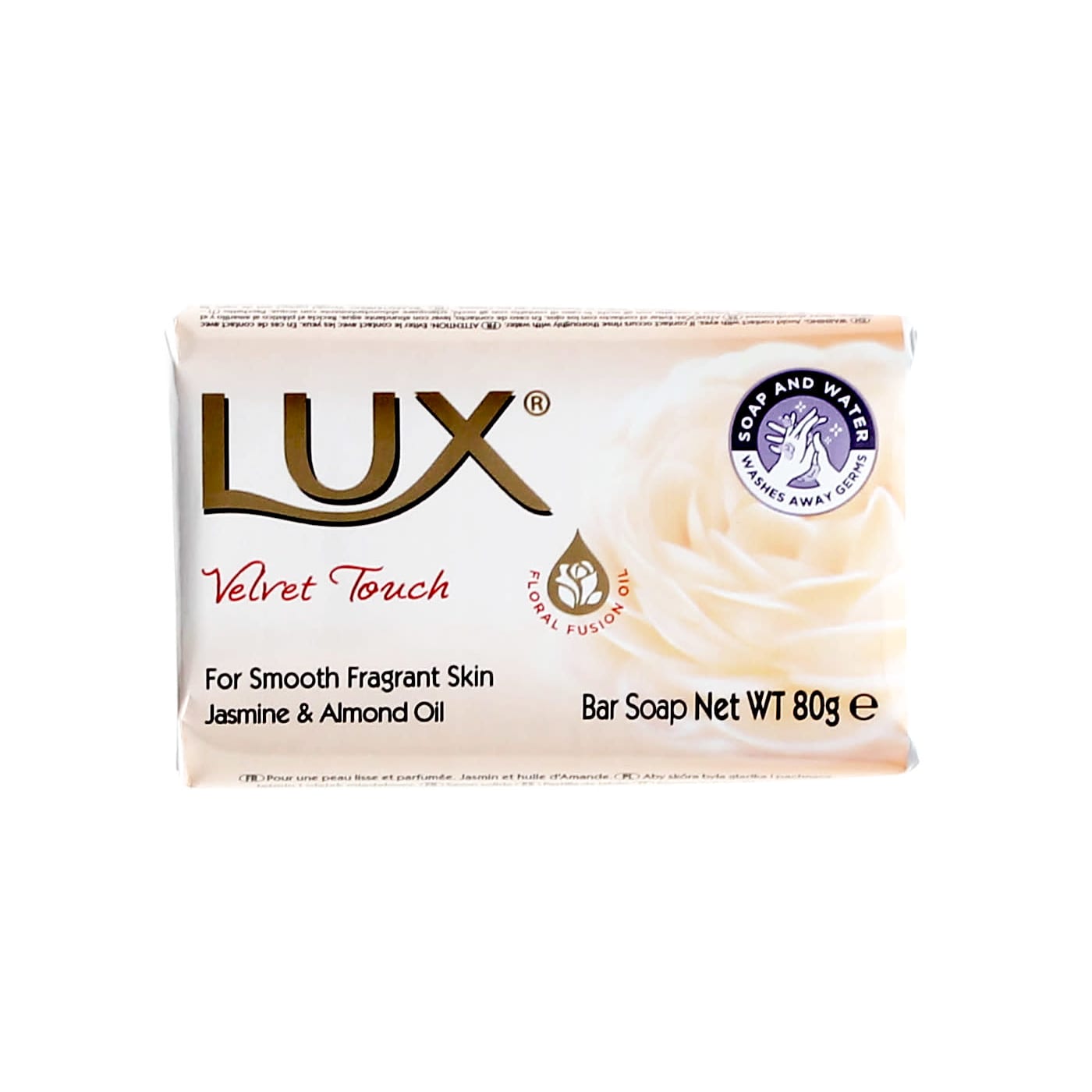 LUX 80G BAR SOAP VELVET TOUCH JASMINE & ALMOND OIL